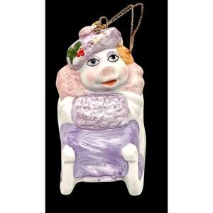 Vtg 1980 Miss Piggy Sleigh Ceramic Ornament Muppets Christmas Sigma Tastesetter